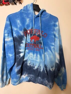 Buffalo Bills Football Tie-Dye Hoodie - Blue & Navy with Red Logo